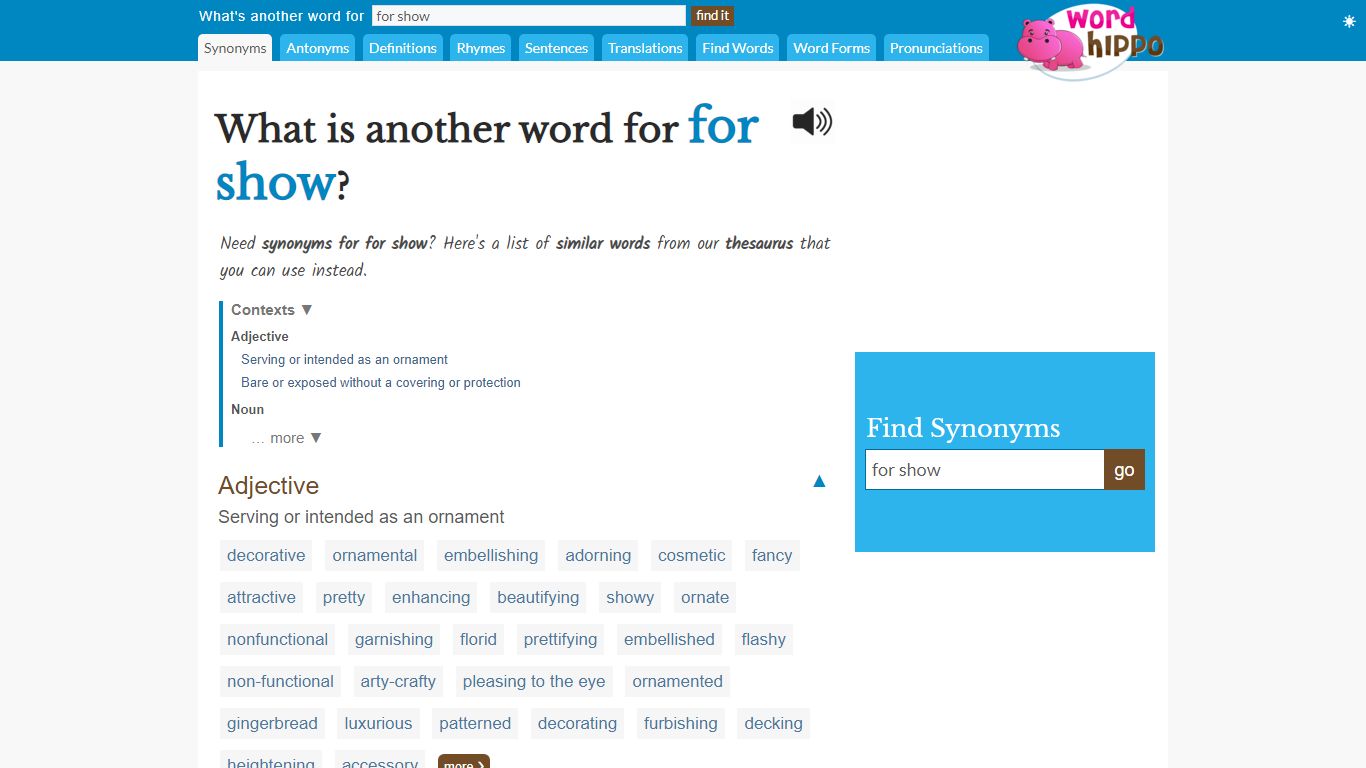 What is another word for "for show"? - WordHippo